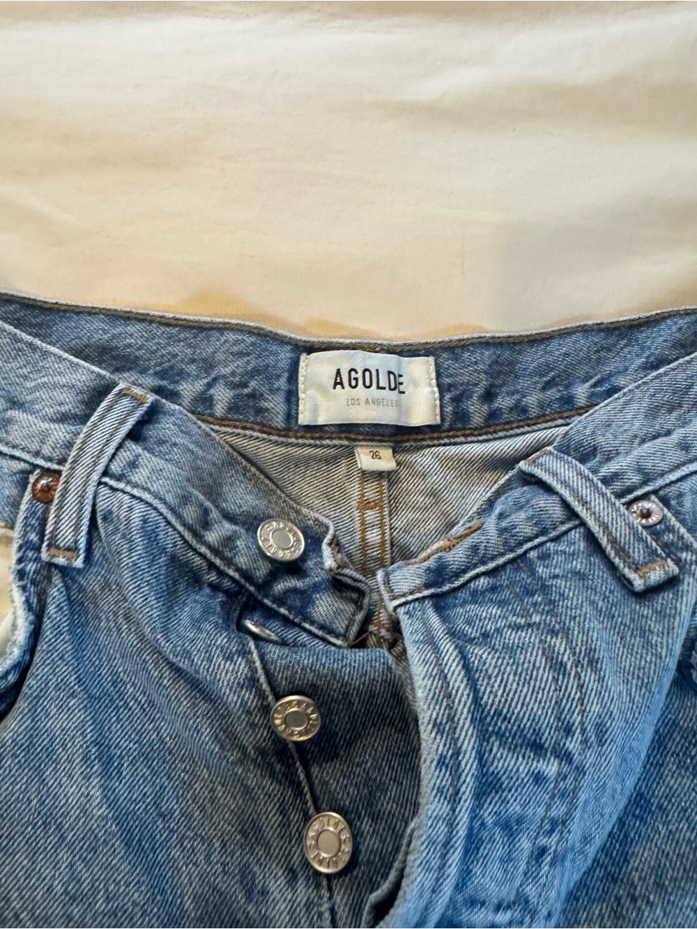 Agolde High-Rise Button-Fly Jeans — Light Blue Denim